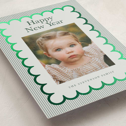 This is a evergreen foil pressed holiday cards with foil pressed by Nicoletta Savod called charm printing on recycled smooth signature in standard