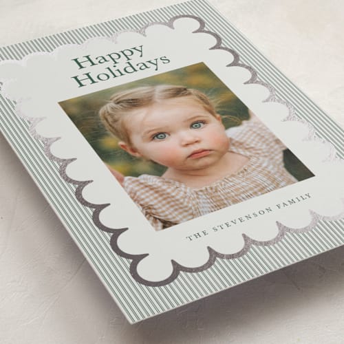 This is a evergreen foil pressed holiday cards with foil pressed by Nicoletta Savod called charm printing on recycled smooth signature in standard