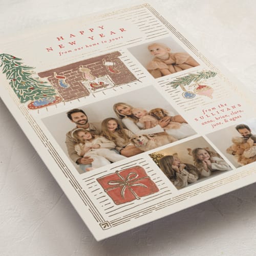 This is a eggnog foil pressed holiday cards with foil pressed by Amy Kross called tidings of comfort printing on recycled smooth signature in standard