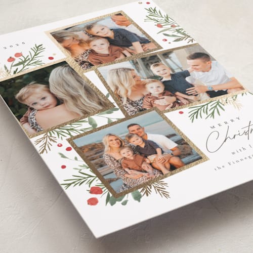 This is a candy cane foil pressed holiday cards with foil pressed by Everett Paper Goods called botanical quad printing on recycled smooth signature in standard