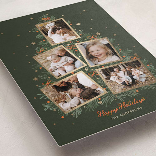 This is a pine needle foil pressed holiday cards with foil pressed by Cass Loh called christmas tree collage printing on recycled smooth signature in standard
