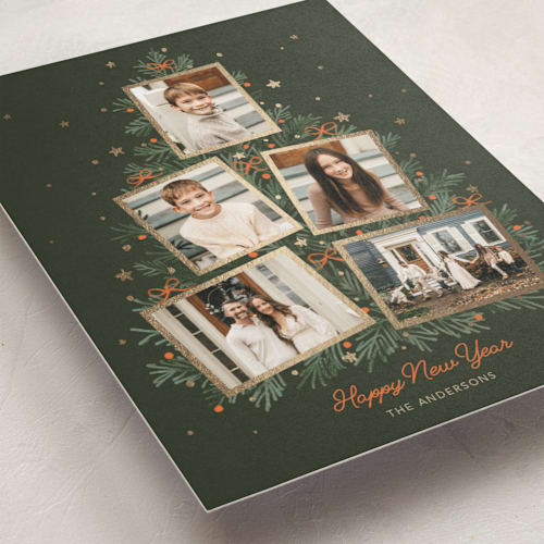 This is a pine needle foil pressed holiday cards with foil pressed by Cass Loh called christmas tree collage printing on recycled smooth signature in standard
