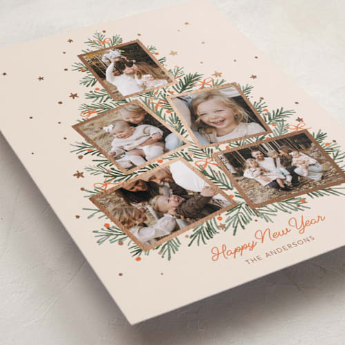 This is a pudding foil pressed holiday cards with foil pressed by Cass Loh called christmas tree collage printing on recycled smooth signature in standard