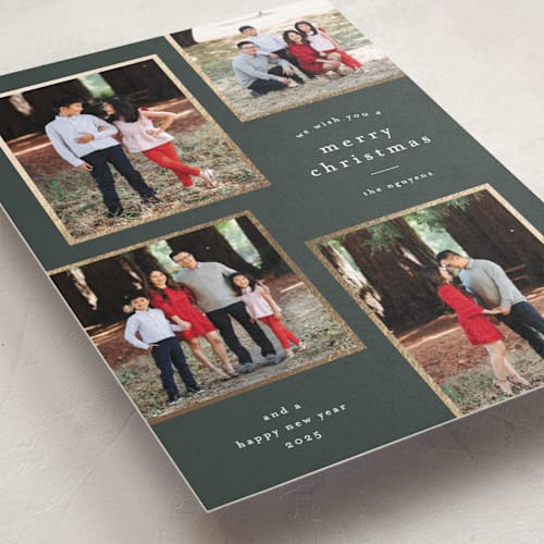 This is a spruce foil pressed holiday cards with foil pressed by Stacey Meacham called simply framed printing on recycled smooth signature in standard