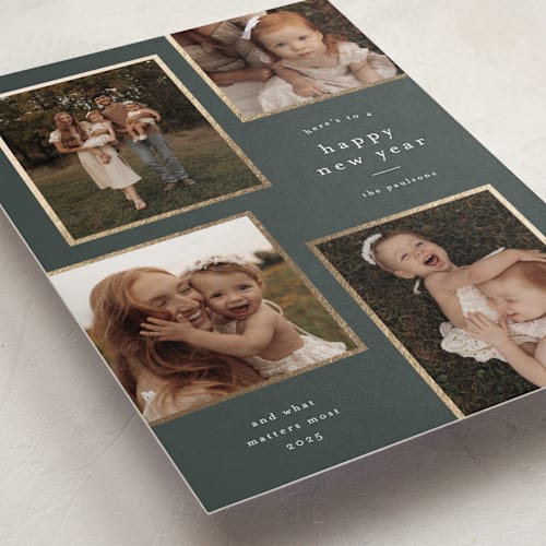 This is a spruce foil pressed holiday cards with foil pressed by Stacey Meacham called simply framed printing on recycled smooth signature in standard