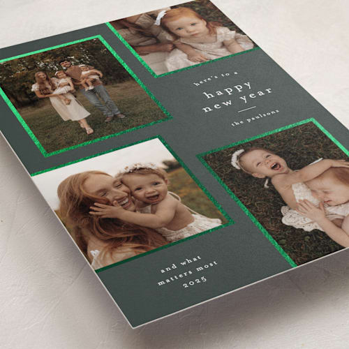 This is a spruce foil pressed holiday cards with foil pressed by Stacey Meacham called simply framed printing on recycled smooth signature in standard
