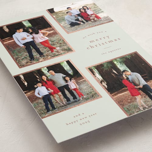 This is a vanilla foil pressed holiday cards with foil pressed by Stacey Meacham called simply framed printing on recycled smooth signature in standard