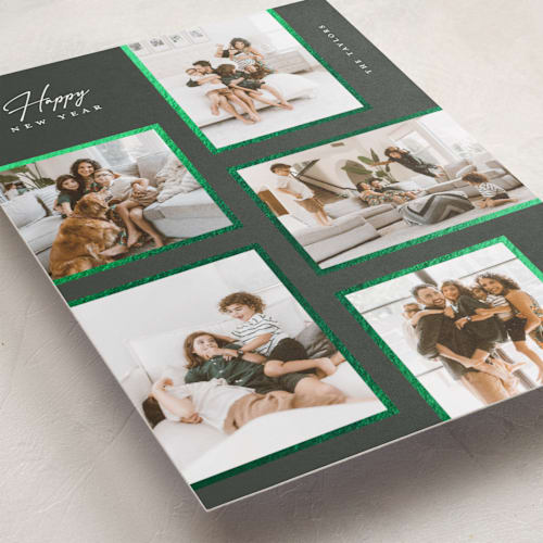 This is a pine foil pressed holiday cards with foil pressed by Michelle Taylor called gilded gallery printing on recycled smooth signature in standard