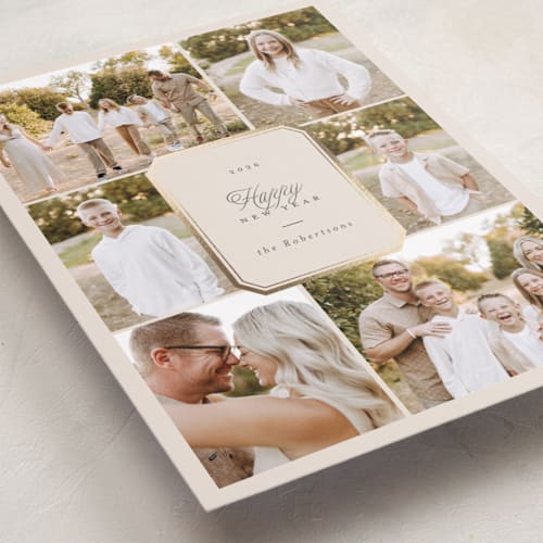 This is a eggnog foil pressed holiday cards with foil pressed by Emily Betts called six fancy printing on recycled smooth signature in standard