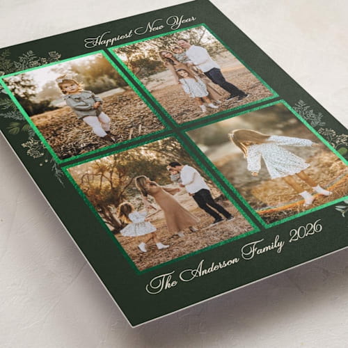 This is a juniper foil pressed holiday cards with foil pressed by Susan Moyal called natural holiday printing on recycled smooth signature in standard