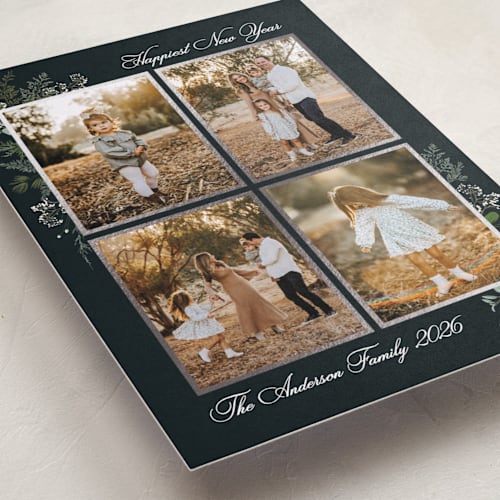 This is a midnight foil pressed holiday cards with foil pressed by Susan Moyal called natural holiday printing on recycled smooth signature in standard