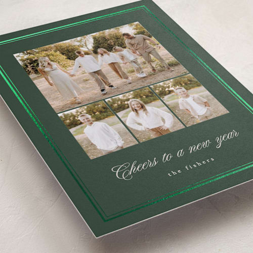 This is a forest foil pressed holiday cards with foil pressed by Erin L. Wilson called hampton house printing on recycled smooth signature in standard