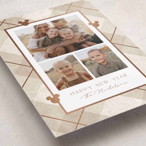 This is a cinnamon sugar foil pressed holiday cards with foil pressed by Susan Zinader called disney mickey's tartan plaid printing on recycled smooth signature in standard