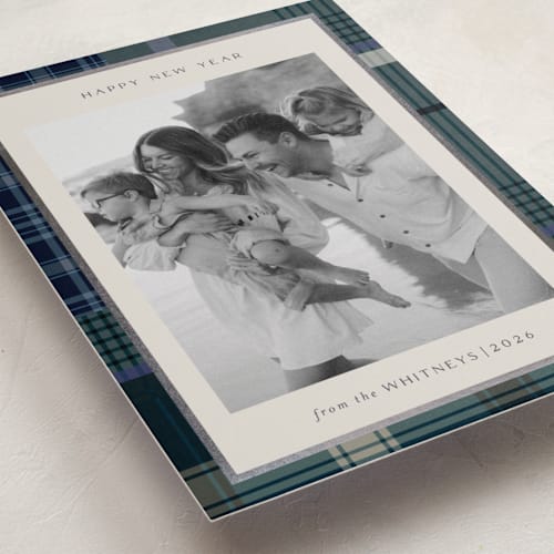 This is a sea foil pressed holiday cards with foil pressed by Makewells called antiqued plaid printing on recycled smooth signature in standard