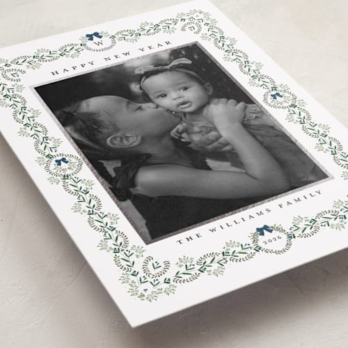 This is a blue spruce foil pressed holiday cards with foil pressed by Susan Moyal called detailed printing on recycled smooth signature in standard