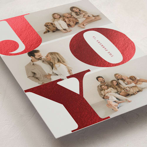 This is a berry foil pressed holiday cards with foil pressed by Brianne Larsen called bold joy printing on recycled smooth signature in standard