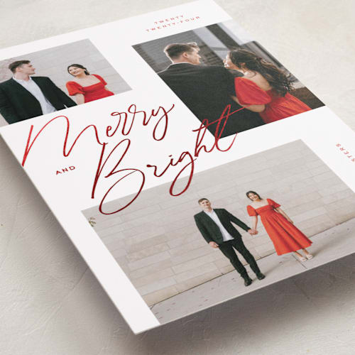 This is a apple foil pressed holiday cards with foil pressed by Michelle Taylor called scattered trio printing on recycled smooth signature in standard