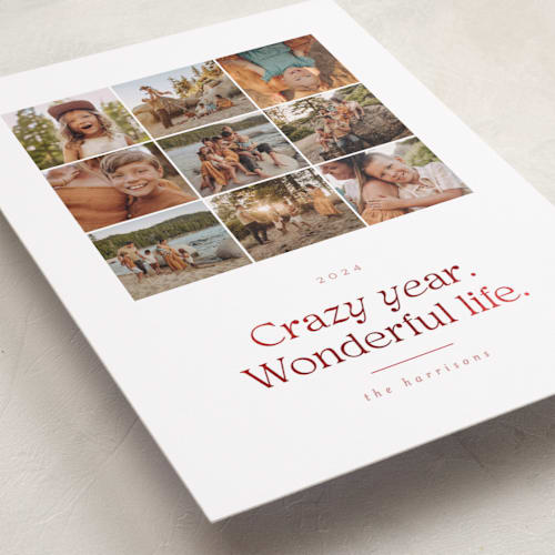 This is a peppermint foil pressed holiday cards with foil pressed by Erin L. Wilson called crazy wonderful life printing on recycled smooth signature in standard