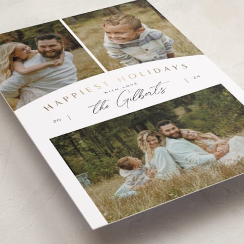This is a checkers foil pressed holiday cards with foil pressed by Michelle Taylor called modern trio printing on recycled smooth signature in standard