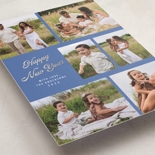 This is a blue jay foil pressed holiday cards with foil pressed by Cass Loh called playful pop printing on recycled smooth signature in standard