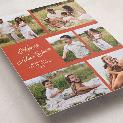 This is a poppy foil pressed holiday cards with foil pressed by Cass Loh called playful pop printing on recycled smooth signature in standard