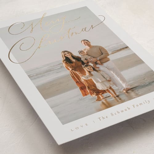 This is a golden years foil pressed holiday cards with foil pressed by Design Lotus called minimalism unwrapped printing on recycled smooth signature in standard