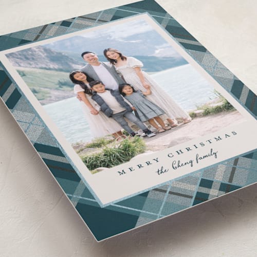 This is a midnight foil pressed holiday cards with foil pressed by Petra Kern called fancy plaid printing on recycled smooth signature in standard