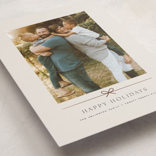 This is a linen foil pressed holiday cards with foil pressed by Kelly Schmidt called minimal line printing on recycled smooth signature in standard