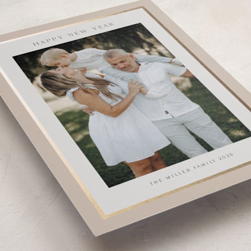 This is a crepe foil pressed holiday cards with foil pressed by Nicole Walsh called foil frame printing on recycled smooth signature in standard