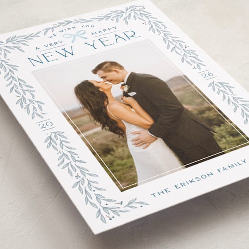 This is a winter frost foil pressed holiday cards with foil pressed by Hooray Creative called christmas garland printing on recycled smooth signature in standard