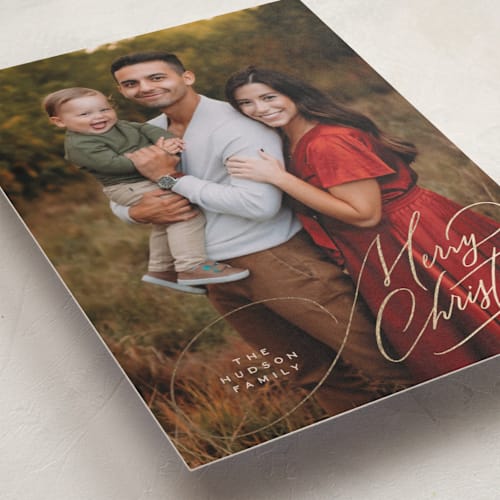 This is a eggnog foil pressed holiday cards with foil pressed by Erin L. Wilson called simply signed printing on recycled smooth signature in standard