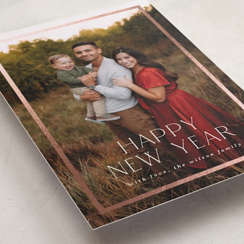 This is a vanilla foil pressed holiday cards with foil pressed by Stephanie Hawkes called classic framed printing on recycled smooth signature in standard