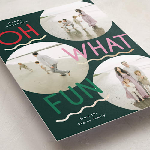 This is a elfshoes foil pressed holiday cards with foil pressed by Everett Paper Goods called fun redux printing on recycled smooth signature in standard