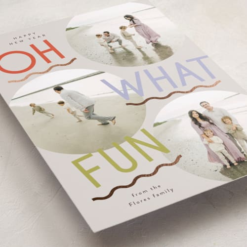 This is a fruitcake foil pressed holiday cards with foil pressed by Everett Paper Goods called fun redux printing on recycled smooth signature in standard