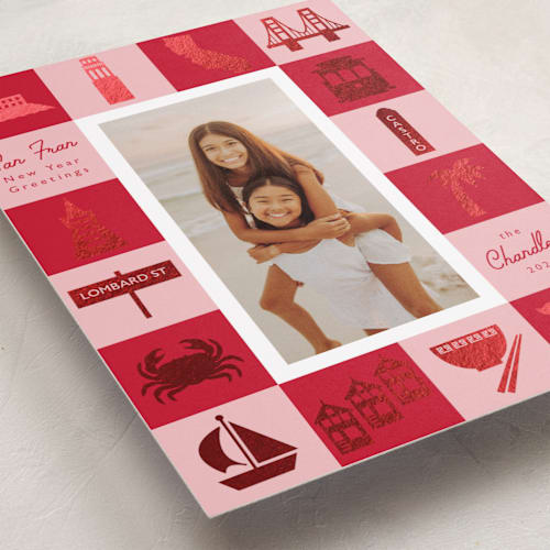This is a cable car foil pressed holiday cards with foil pressed by Hudson meet Rose called greetings from san fran printing on recycled smooth signature in standard