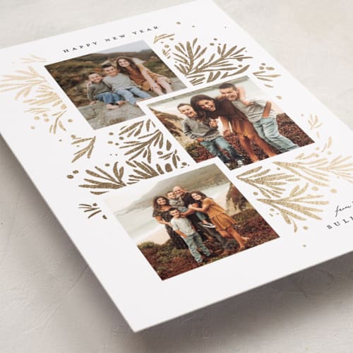 This is a snow foil pressed holiday cards with foil pressed by Julie Murray called foil branches printing on recycled smooth signature in standard