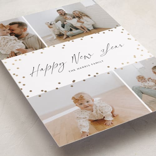 This is a snow foil pressed holiday cards with foil pressed by Wendy Chung called festive dots printing on recycled smooth signature in standard