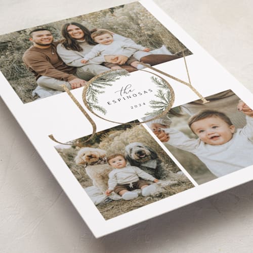 This is a moss foil pressed holiday cards with foil pressed by Paula Pecevich called inner pine wreath printing on recycled smooth signature in standard