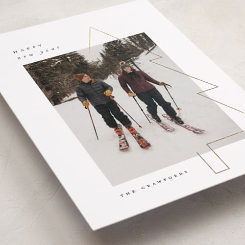 This is a snow foil pressed holiday cards with foil pressed by Carolyn Nicks called tree clip printing on recycled smooth signature in standard