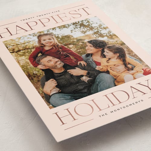 This is a candied grapefruit foil pressed holiday cards with foil pressed by Ekko Studio called modern editorial printing on recycled smooth signature in standard