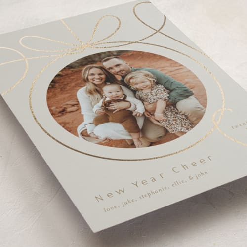 This is a cinder foil pressed holiday cards with foil pressed by Erin German called ornament frame printing on recycled smooth signature in standard
