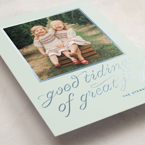 This is a mint foil pressed holiday cards with foil pressed by Megan Davis called cotillion printing on recycled smooth signature in standard