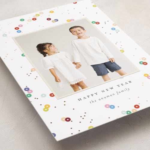 This is a confetti foil pressed holiday cards with foil pressed by Ellen Schlegelmilch called scattered confetti printing on recycled smooth signature in standard