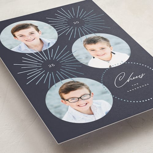 This is a midnight foil pressed holiday cards with foil pressed by Yuliya Evseeva called two stars printing on recycled smooth signature in standard