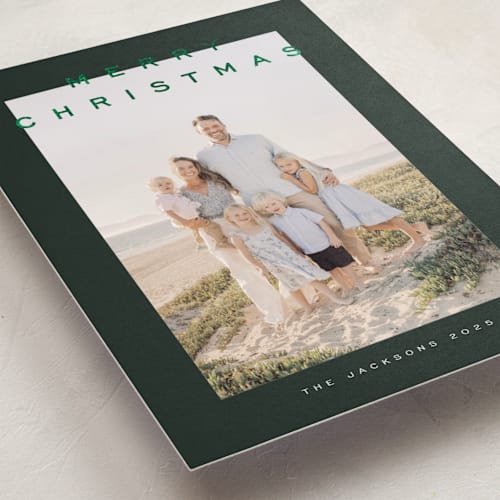 This is a emerald foil pressed holiday cards with foil pressed by Nicole Walsh called air printing on recycled smooth signature in standard