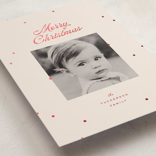 This is a cherry foil pressed holiday cards with foil pressed by Ellen Schlegelmilch called dainty dots printing on recycled smooth signature in standard