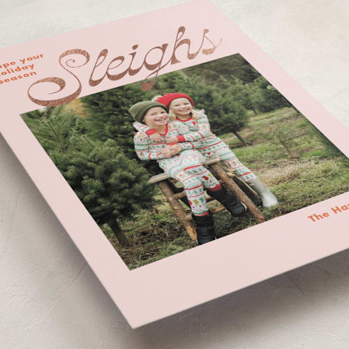 This is a spice foil pressed holiday cards with foil pressed by Megan Davis called sleighs printing on recycled smooth signature in standard