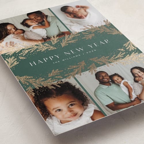 This is a evergreen foil pressed holiday cards with foil pressed by Michelle Taylor called gilded winter printing on recycled smooth signature in standard
