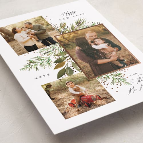 This is a honey foil pressed holiday cards with foil pressed by Alethea and Ruth called scrapbook pines printing on recycled smooth signature in standard