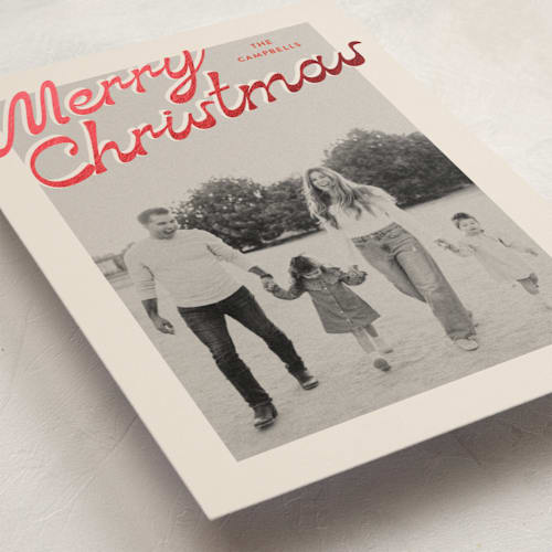 This is a candy cane foil pressed holiday cards with foil pressed by Ekko Studio called nostalgia printing on recycled smooth signature in standard